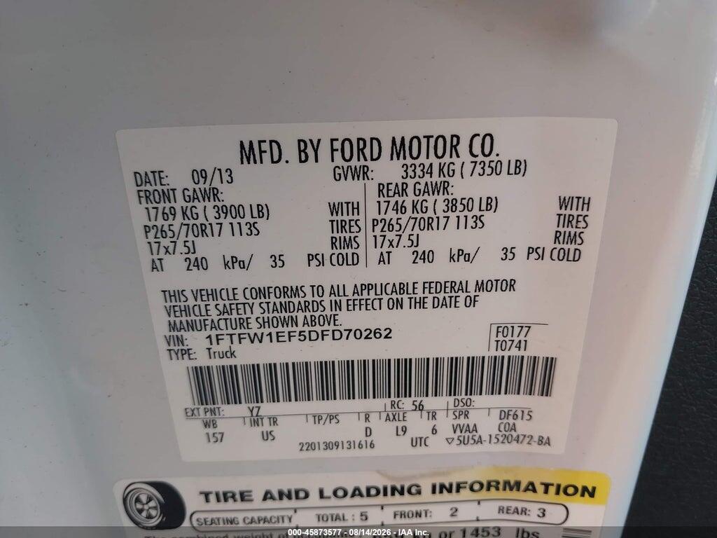 1FTFW1EF5DFD70262 2013 FORD F-150 photo no. 9
