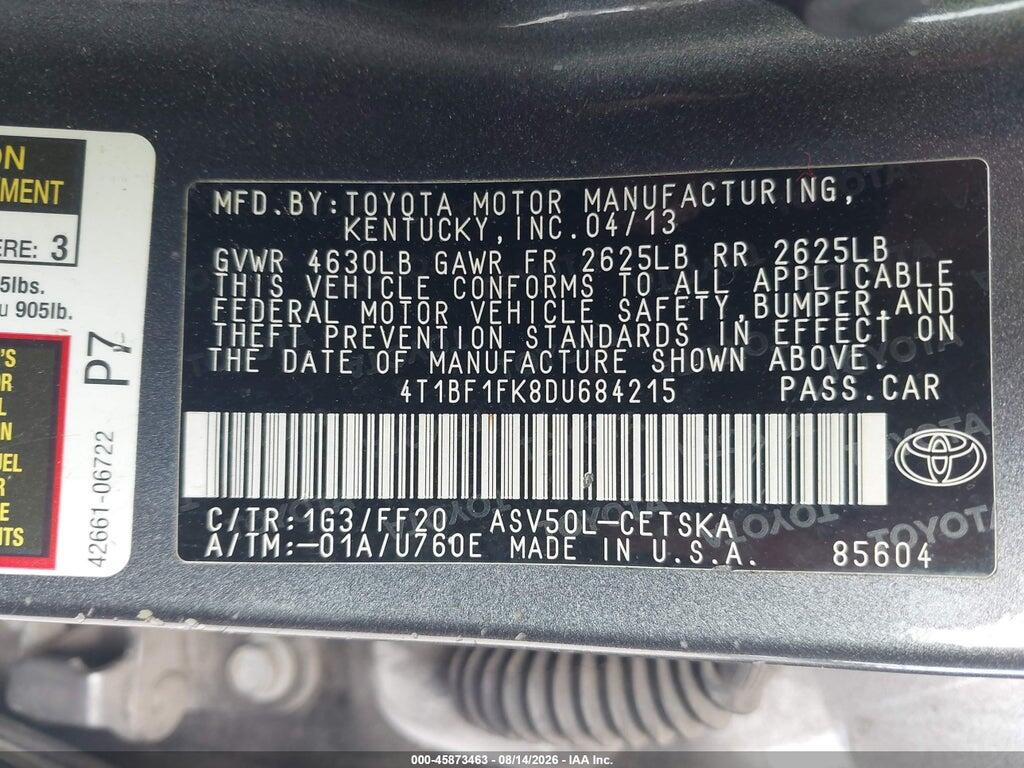 4T1BF1FK8DU684215 2013 TOYOTA CAMRY photo no. 9