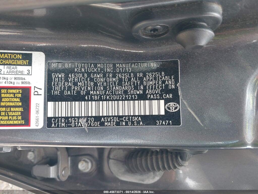 4T1BF1FK2DU221213 2013 TOYOTA CAMRY photo no. 9