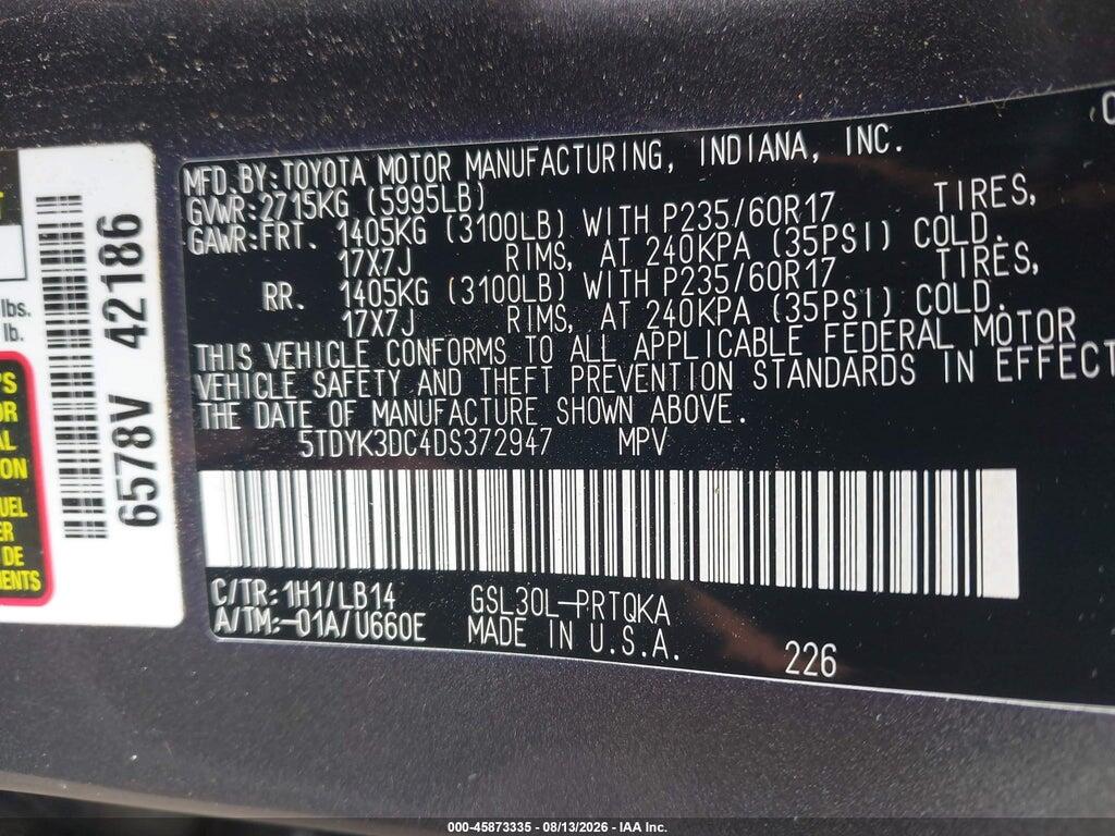 5TDYK3DC4DS372947 2013 TOYOTA SIENNA photo no. 9