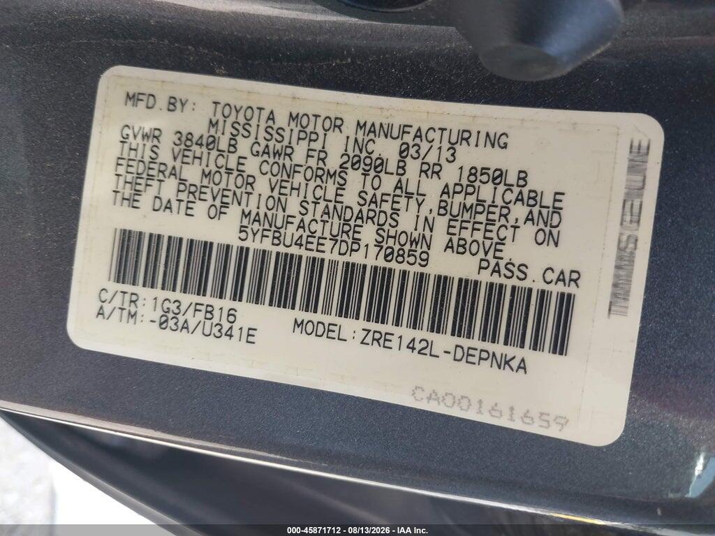 5YFBU4EE7DP170859 2013 TOYOTA COROLLA photo no. 9
