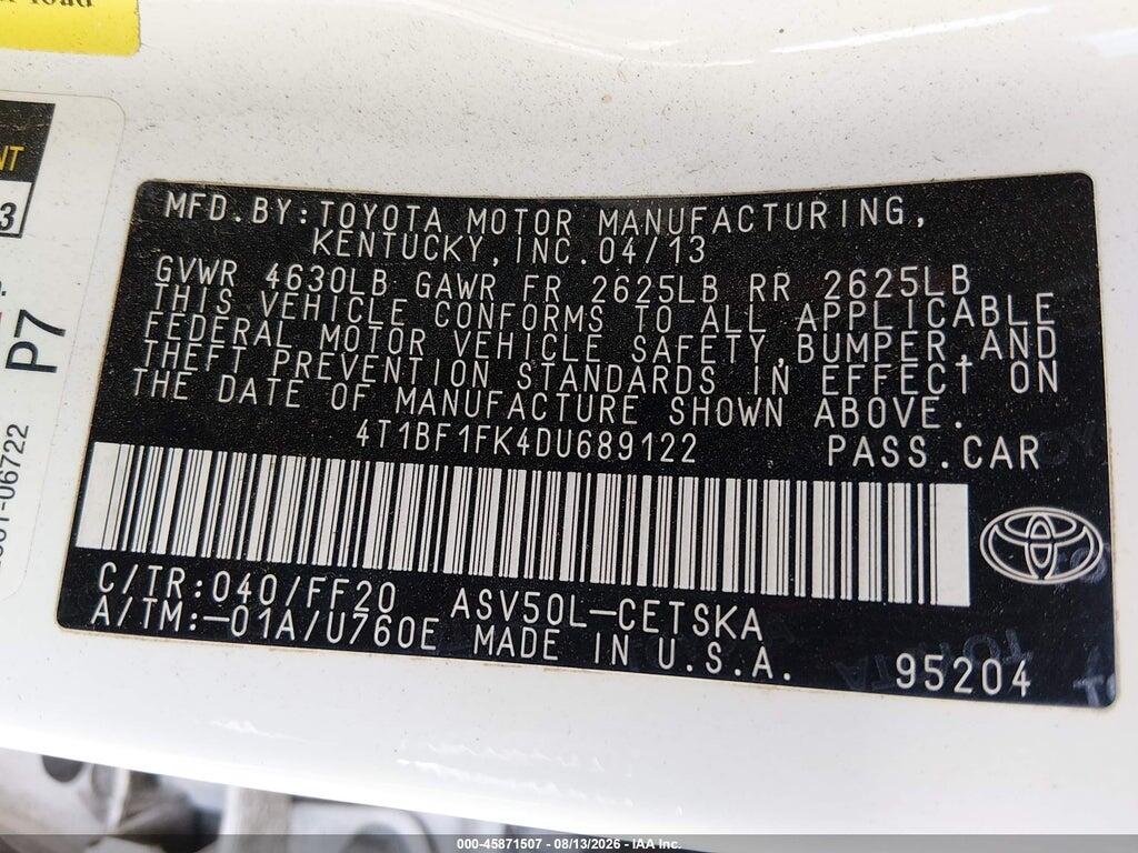 4T1BF1FK4DU689122 2013 TOYOTA CAMRY photo no. 9