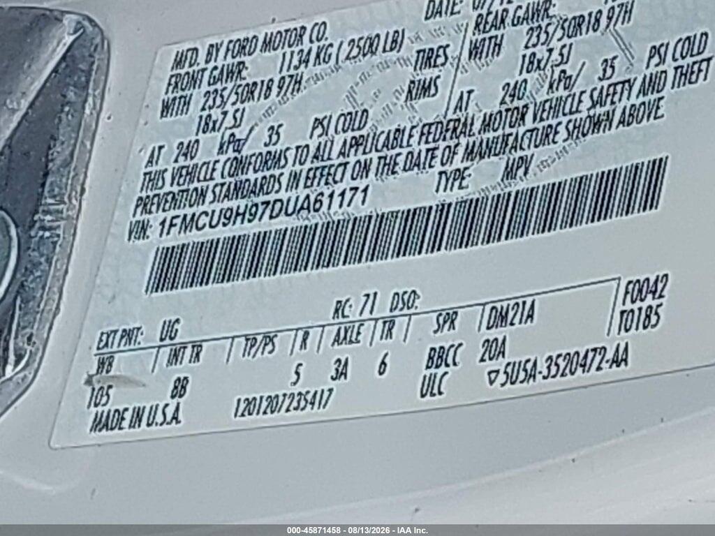 1FMCU9H97DUA61171 2013 FORD ESCAPE photo no. 9