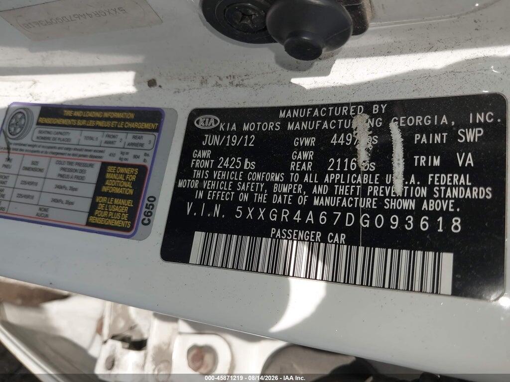 5XXGR4A67DG093618 2013 KIA OPTIMA photo no. 9