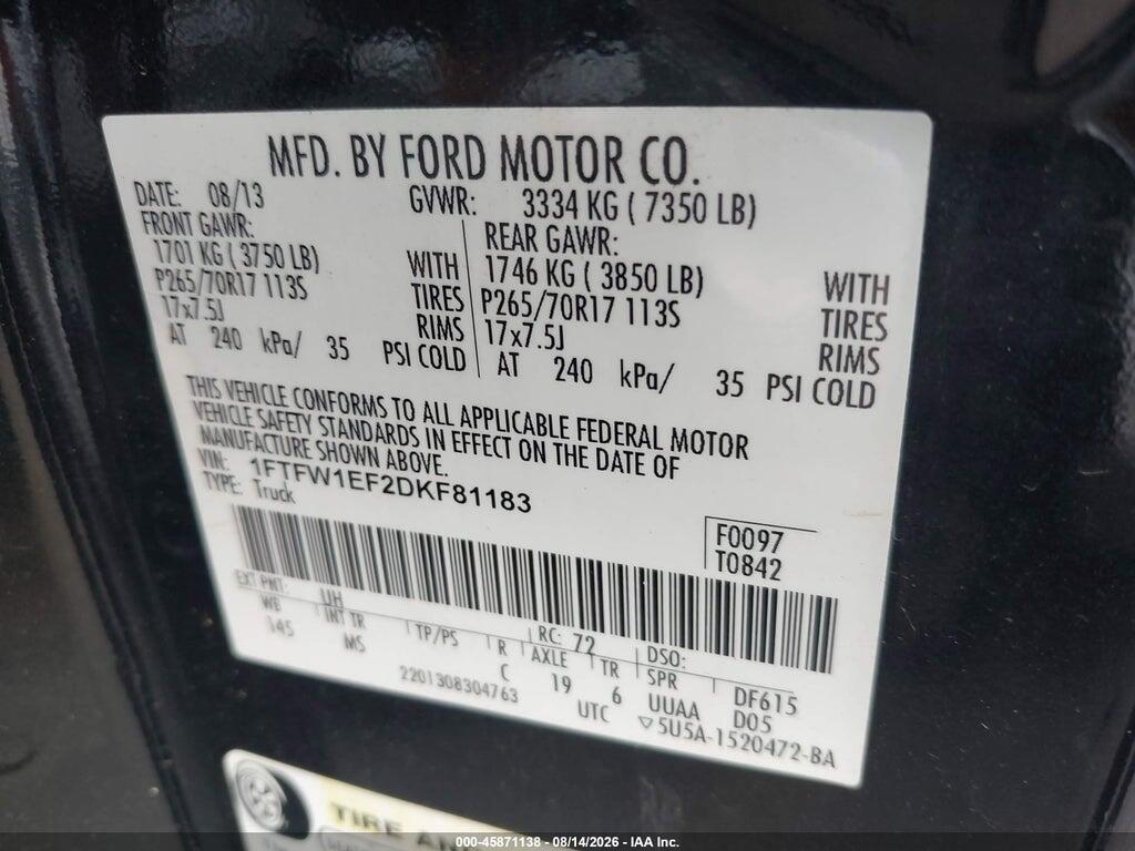 1FTFW1EF2DKF81183 2013 FORD F-150 photo no. 9