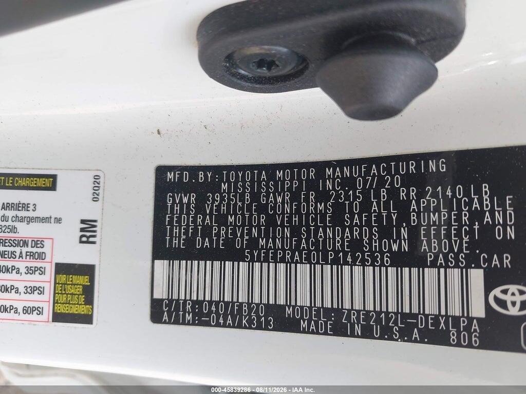 5YFEPRAE0LP142536 2020 TOYOTA COROLLA photo no. 9