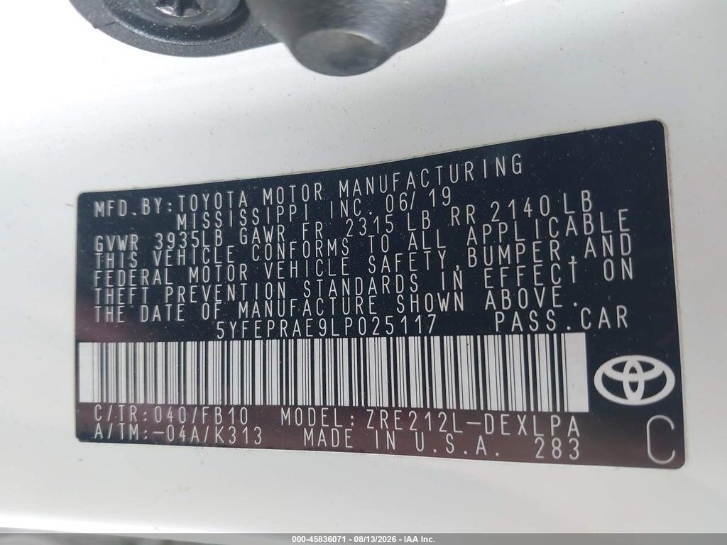 5YFEPRAE9LP025117 2020 TOYOTA COROLLA photo no. 9