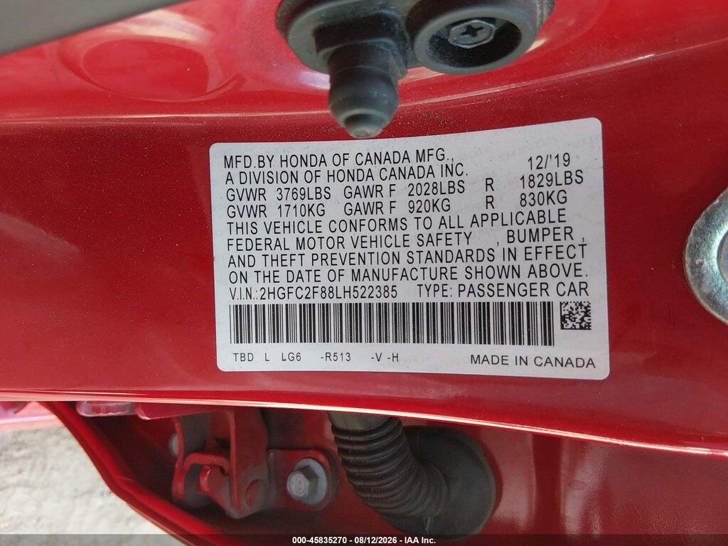 2HGFC2F88LH522385 2020 HONDA CIVIC photo no. 9