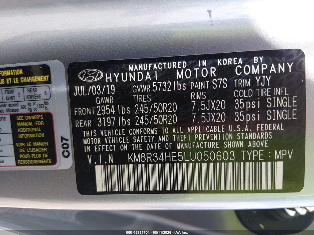 KM8R34HE5LU050603 2020 HYUNDAI PALISADE photo no. 9