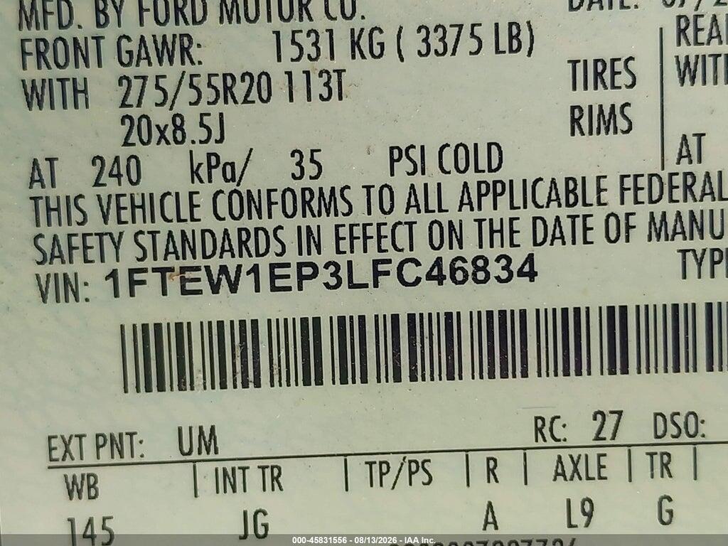1FTEW1EP3LFC46834 2020 FORD F-150 photo no. 9