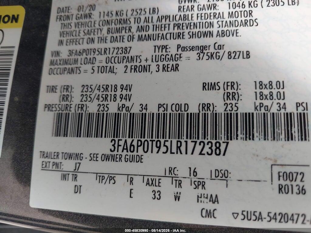 3FA6P0T95LR172387 2020 FORD FUSION photo no. 9