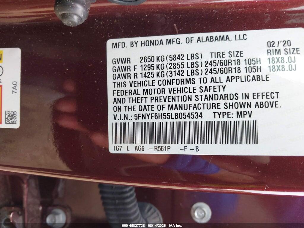 5FNYF6H55LB054534 2020 HONDA PILOT photo no. 9