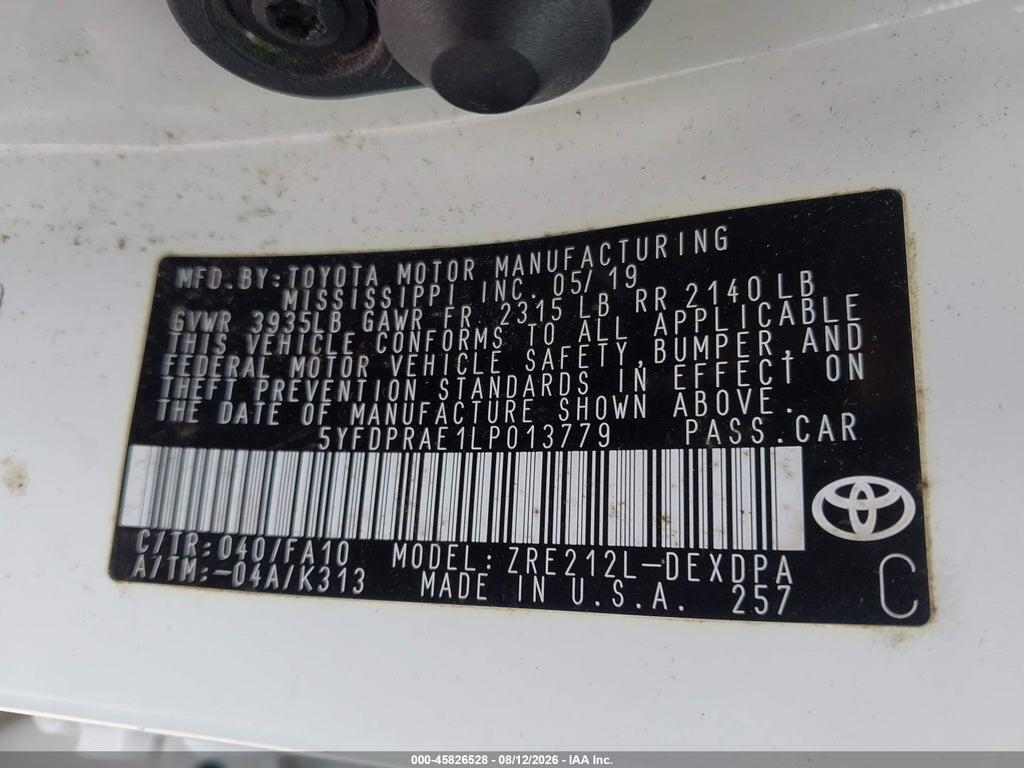 5YFDPRAE1LP013779 2020 TOYOTA COROLLA photo no. 9