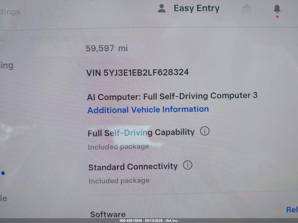 5YJ3E1EB2LF628324 2020 TESLA MODEL 3 photo no. 7