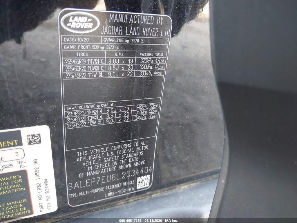 SALEP7EU6L2034404 2020 LAND ROVER DEFENDER photo no. 9