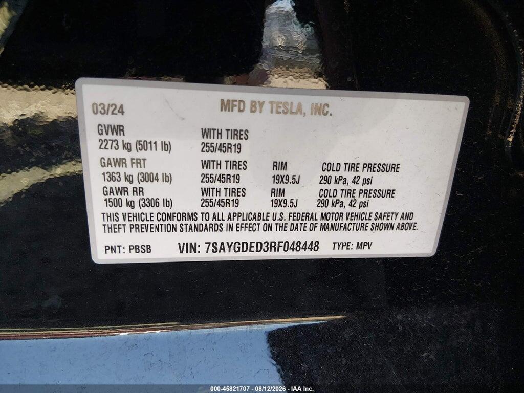 7SAYGDED3RF048448 2024 TESLA MODEL Y photo no. 9