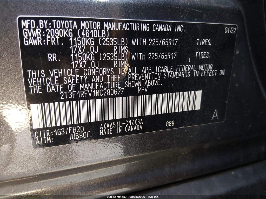2T3F1RFV1NC280627 2022 TOYOTA RAV4 photo no. 9