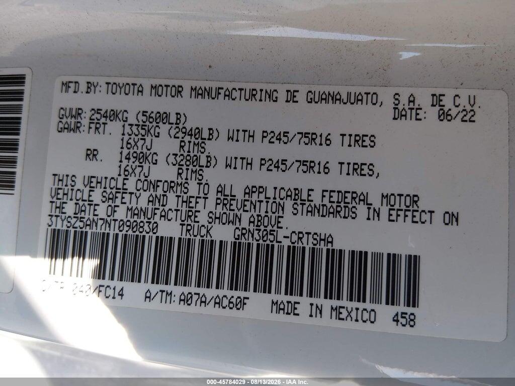 3TYSZ5AN7NT090830 2022 TOYOTA TACOMA photo no. 9