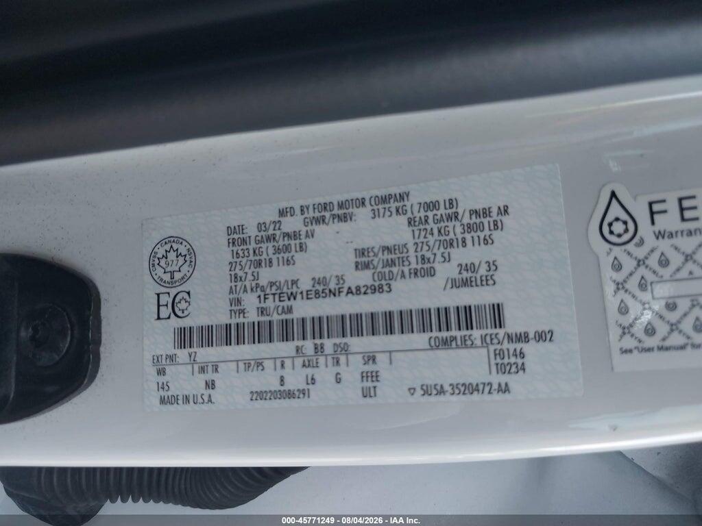 1FTEW1E85NFA82983 2022 FORD F-150 photo no. 9