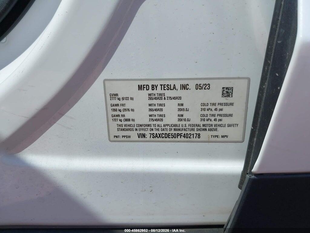 7SAXCDE50PF402178 2023 TESLA MODEL X photo no. 9