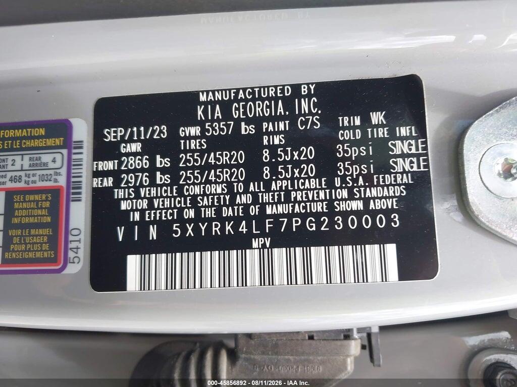 5XYRK4LF7PG230003 2023 KIA SORENTO photo no. 9