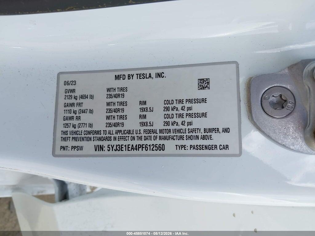 5YJ3E1EA4PF612560 2023 TESLA MODEL 3 photo no. 9