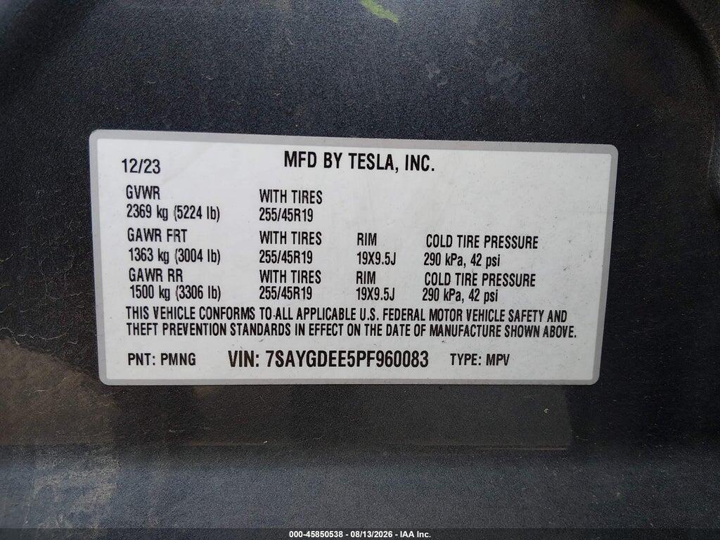 7SAYGDEE5PF960083 2023 TESLA MODEL Y photo no. 9