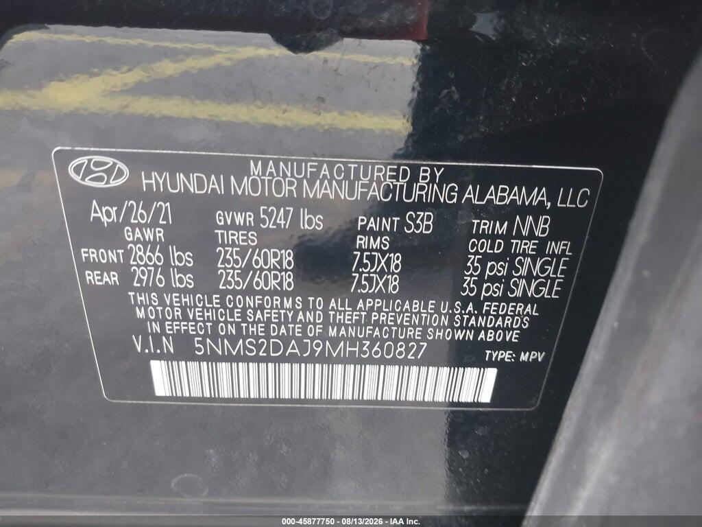 5NMS2DAJ9MH360827 2021 HYUNDAI SANTA FE photo no. 9