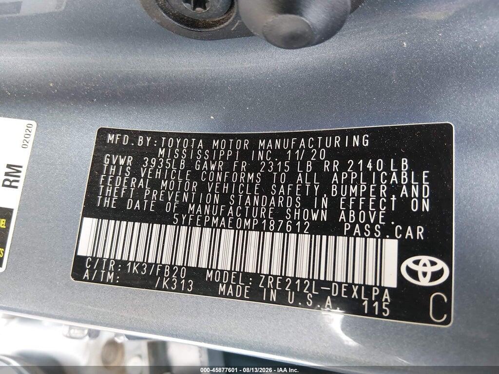 5YFEPMAE0MP187612 2021 TOYOTA COROLLA photo no. 9