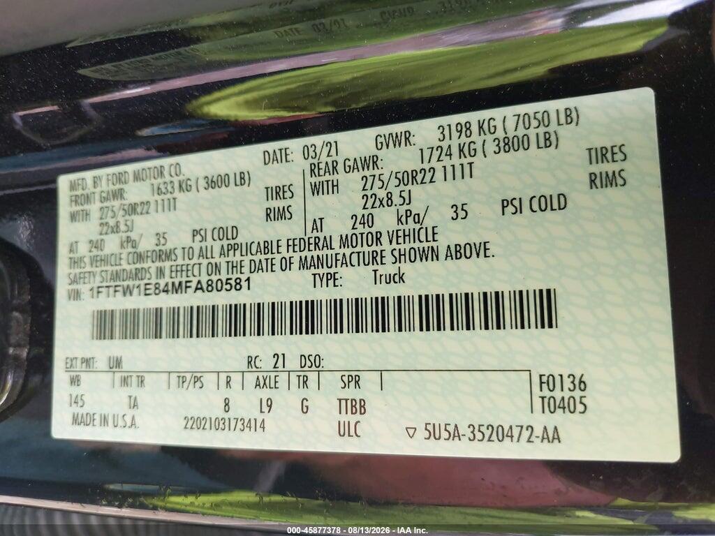 1FTFW1E84MFA80581 2021 FORD F-150 photo no. 9