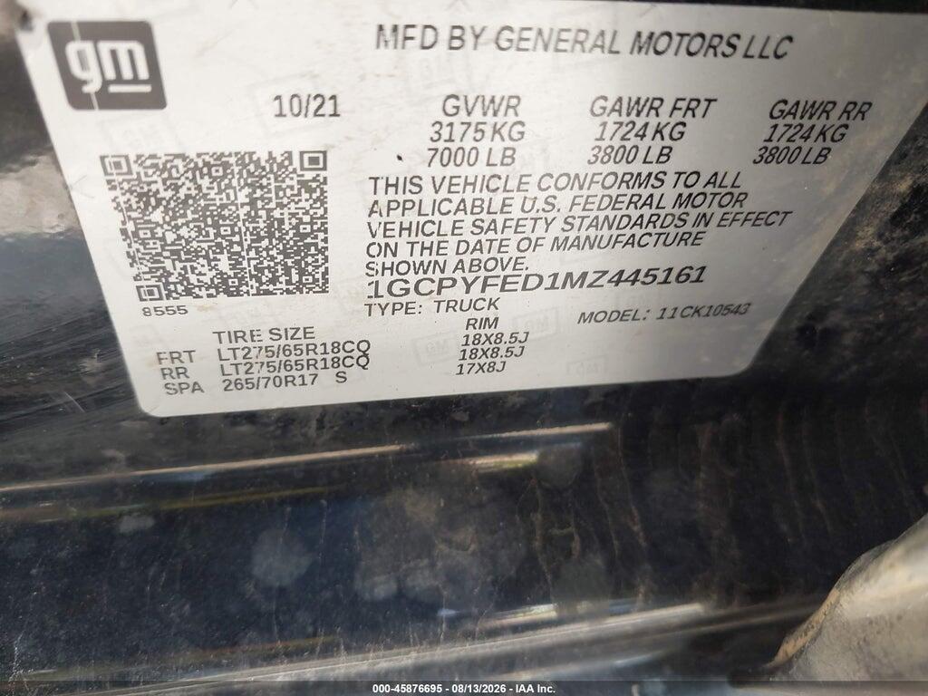 1GCPYFED1MZ445161 2021 CHEVROLET SILVERADO 1500 photo no. 9