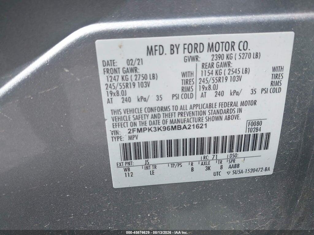2FMPK3K96MBA21621 2021 FORD EDGE photo no. 9