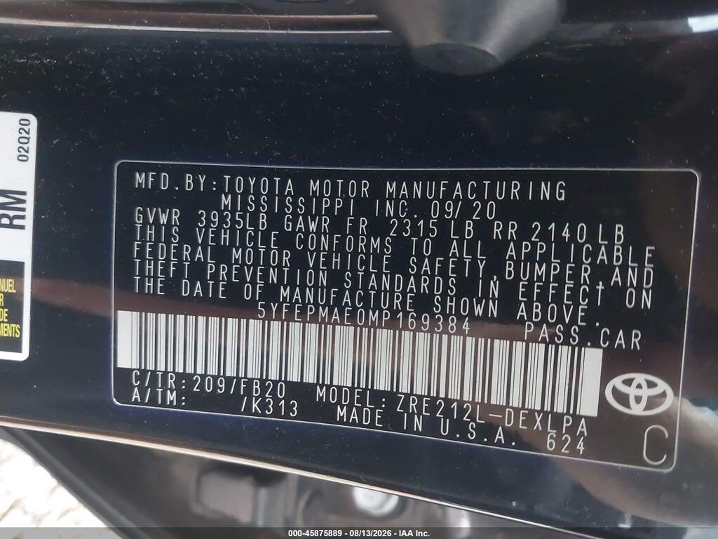 5YFEPMAE0MP169384 2021 TOYOTA COROLLA photo no. 9