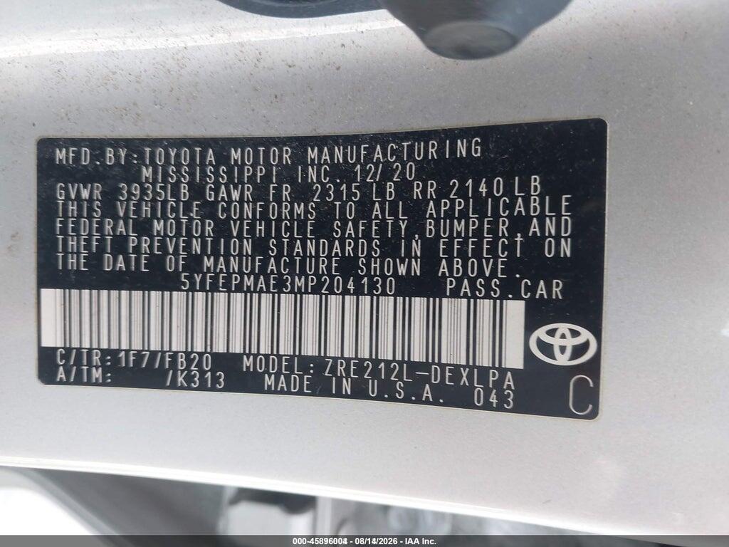 5YFEPMAE3MP204130 2021 TOYOTA COROLLA photo no. 7