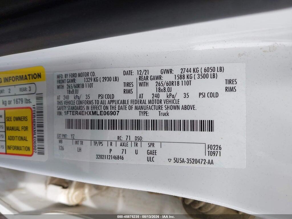 1FTER4EHXMLE06907 2021 FORD RANGER photo no. 9