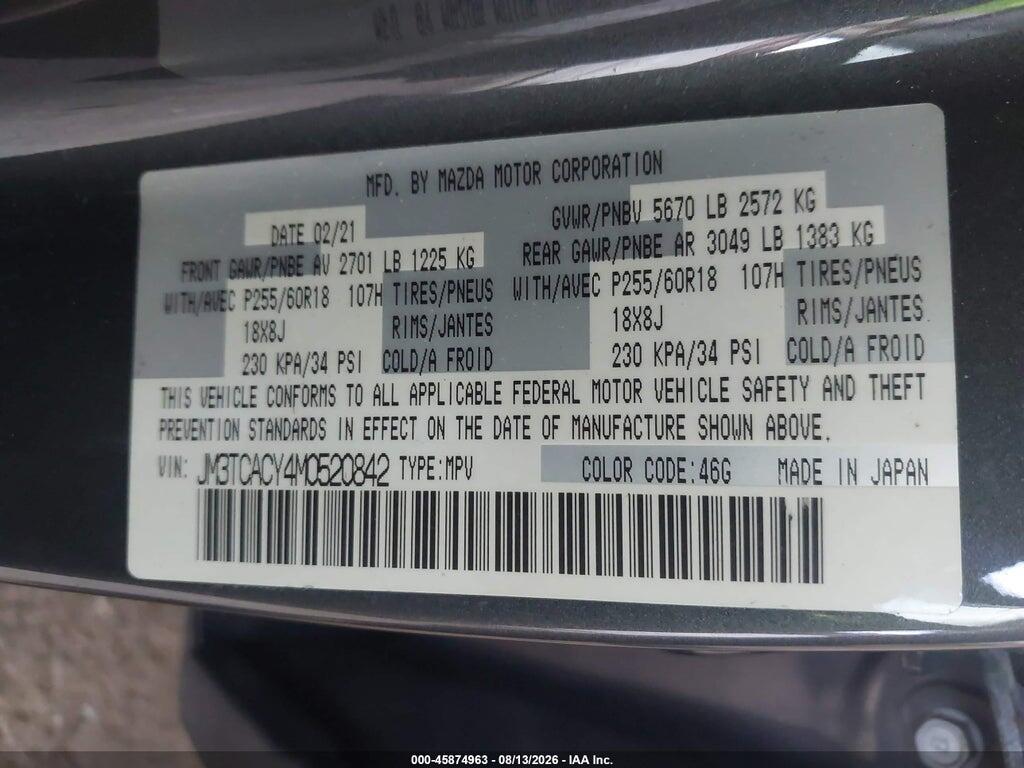 JM3TCACY4M0520842 2021 MAZDA CX-9 photo no. 9