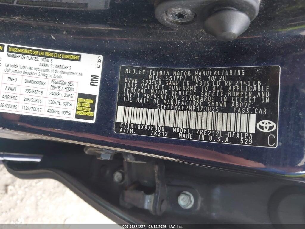 5YFEPMAE2MP173825 2021 TOYOTA COROLLA photo no. 9