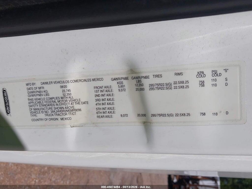 3AKJHHDR2MSMR9096 2021 FREIGHTLINER NEW CASCADIA 126 photo no. 8