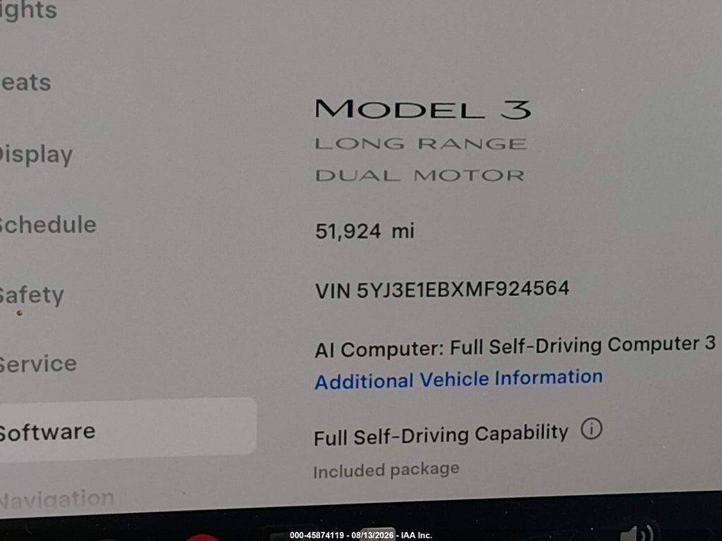 5YJ3E1EBXMF924564 2021 TESLA MODEL 3 photo no. 7
