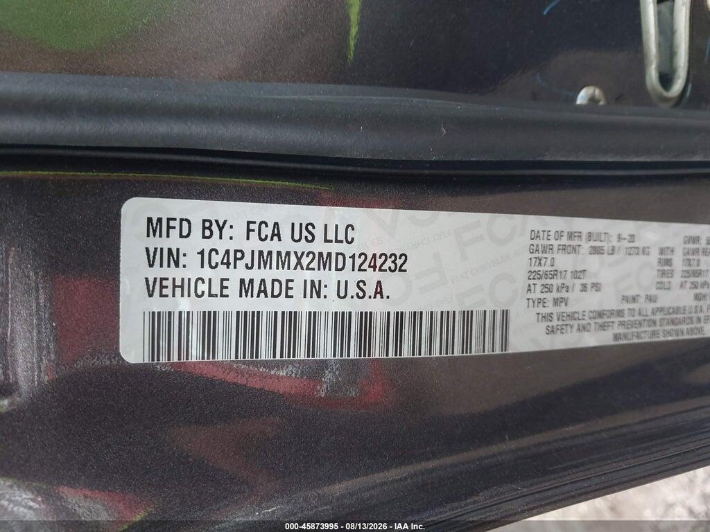 1C4PJMMX2MD124232 2021 JEEP CHEROKEE photo no. 9