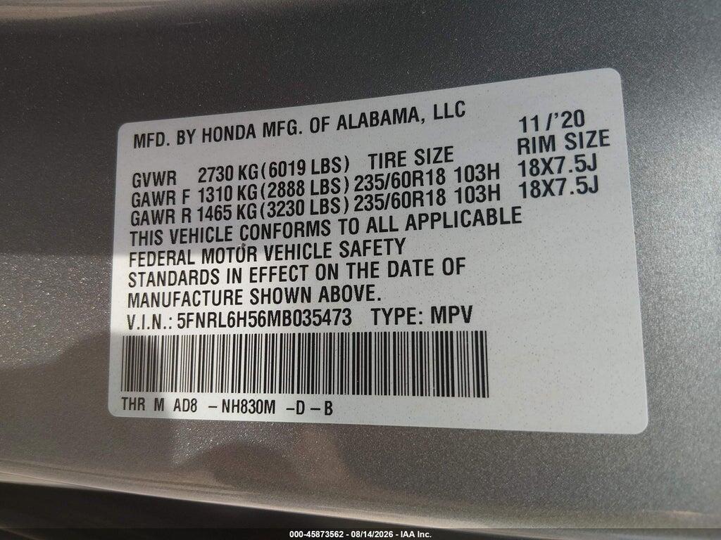 5FNRL6H56MB035473 2021 HONDA ODYSSEY photo no. 9