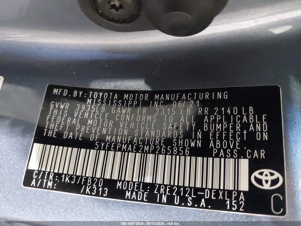 5YFEPMAE2MP265856 2021 TOYOTA COROLLA photo no. 9