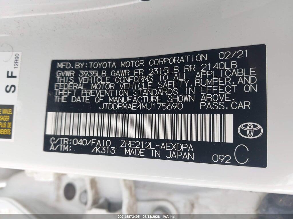 JTDDPMAE4MJ175690 2021 TOYOTA COROLLA photo no. 9