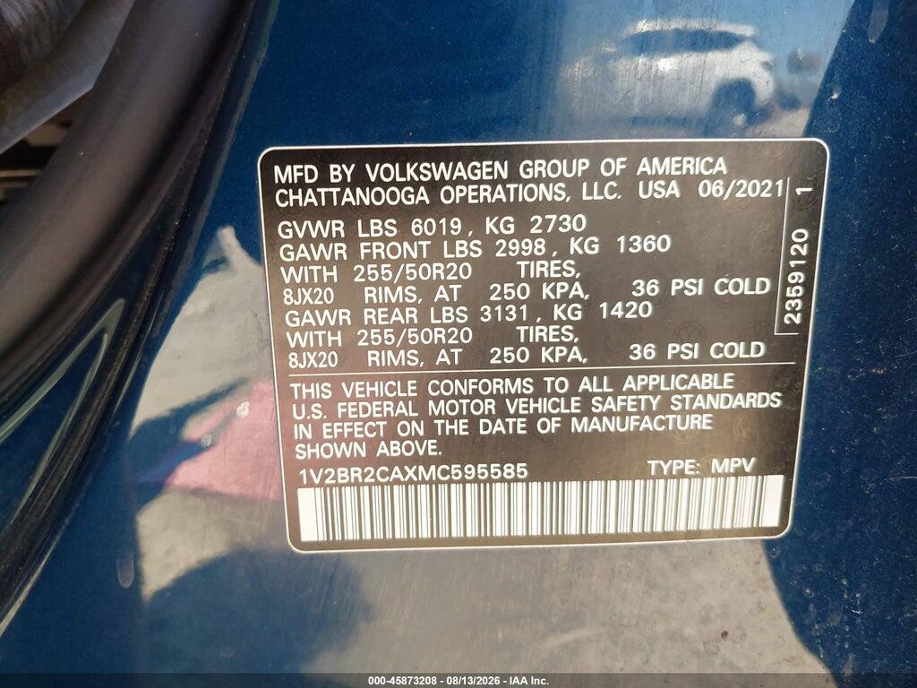 1V2BR2CAXMC595585 2021 VOLKSWAGEN ATLAS photo no. 9