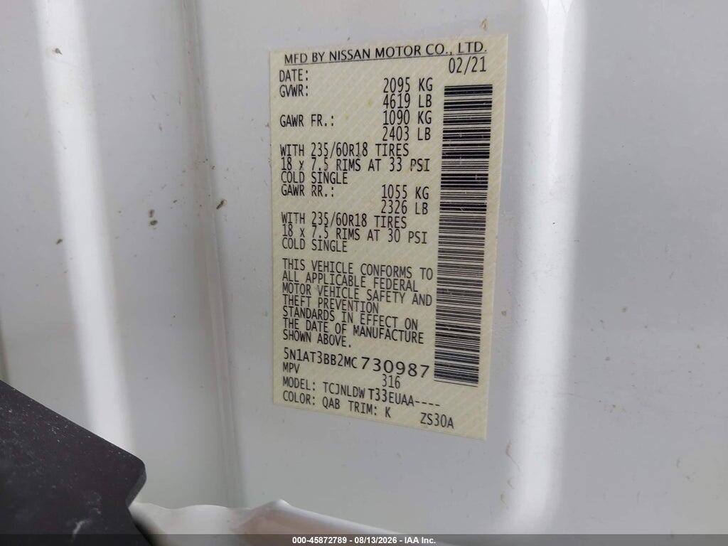 5N1AT3BB2MC730987 2021 NISSAN ROGUE photo no. 9