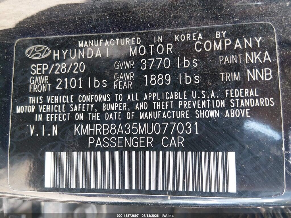 KMHRB8A35MU077031 2021 HYUNDAI VENUE photo no. 9