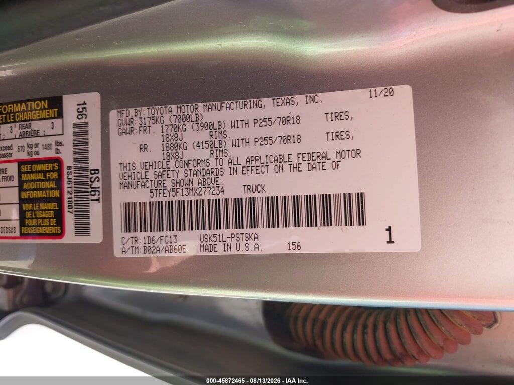 5TFEY5F13MX277234 2021 TOYOTA TUNDRA photo no. 9