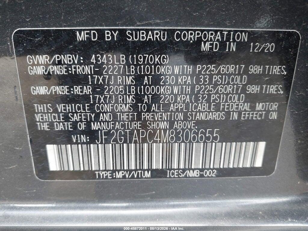 JF2GTAPC4M8306655 2021 SUBARU CROSSTREK photo no. 9