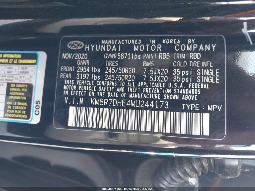 KM8R7DHE4MU244173 2021 HYUNDAI PALISADE photo no. 9