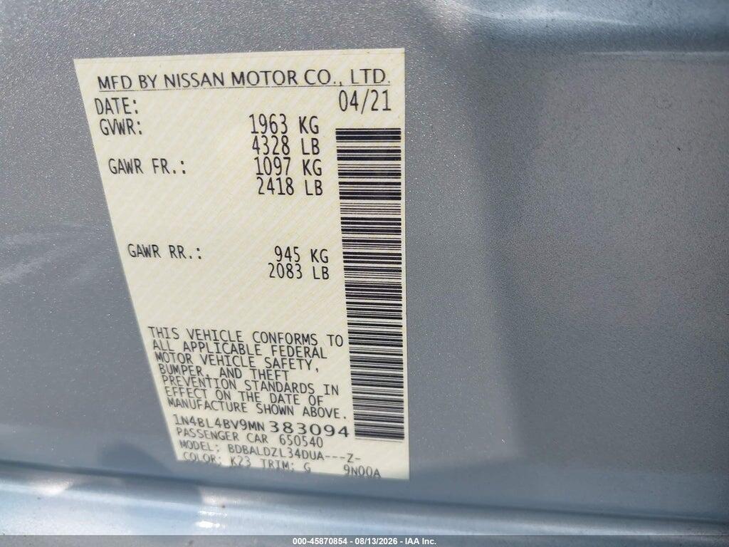 1N4BL4BV9MN383094 2021 NISSAN ALTIMA photo no. 9